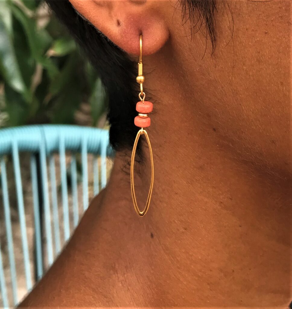 Boucles d'Oreilles Brindille & Perles Heishi En Céramique