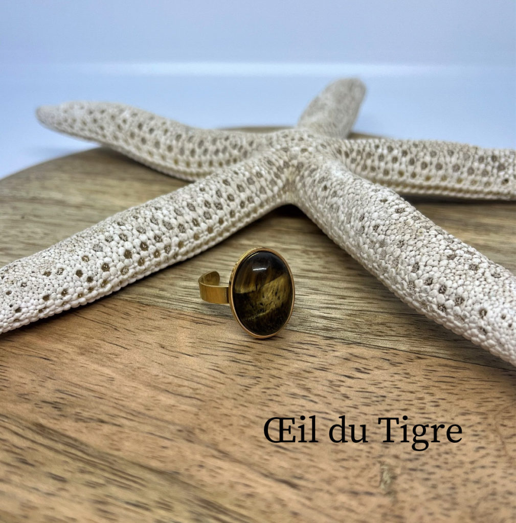Bague Lyanala en Acier Inoxydable Doré Réglable | 10 Pierres Naturelles au Choix