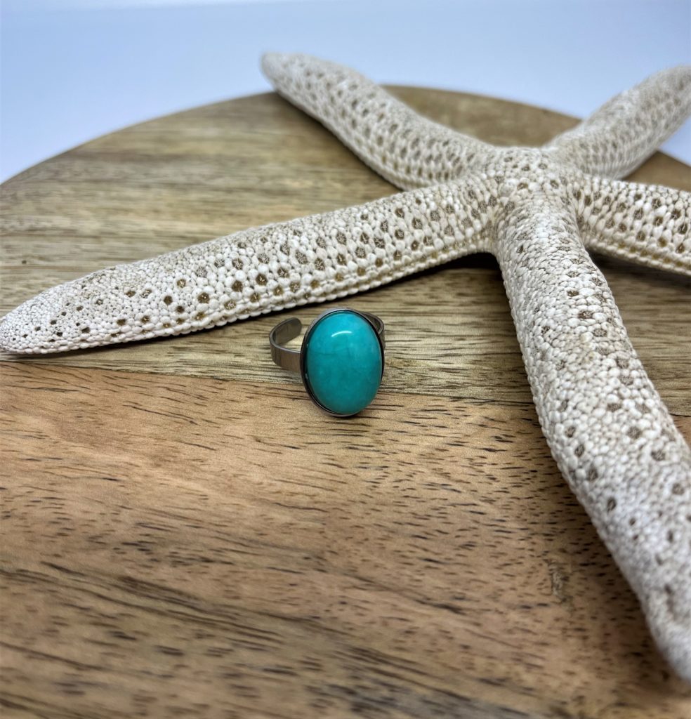 Bague Lyanala argentée Réglable Acier Inoxydable & Pierre Naturelle 