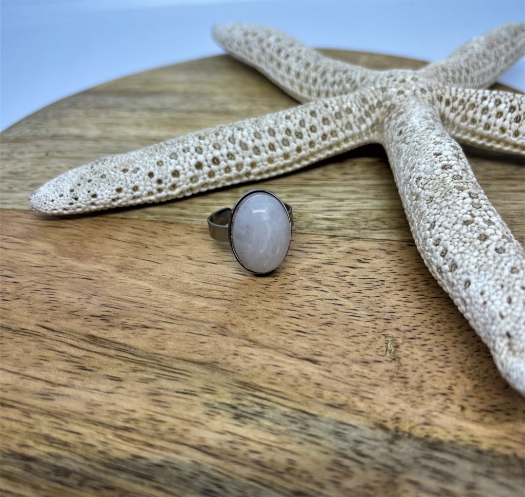 Bague Lyanala argentée Réglable Acier Inoxydable & Pierre Naturelle 