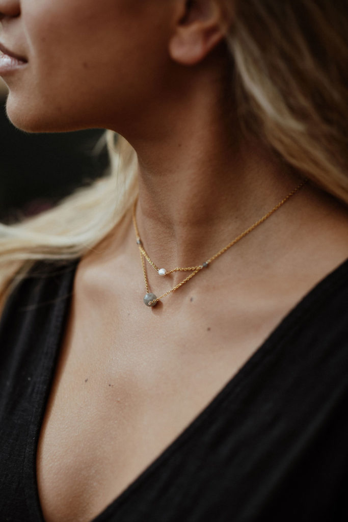 Collier double avec pierres naturelles - Labradorite, Lapis Lazuli, Quartz rose...
