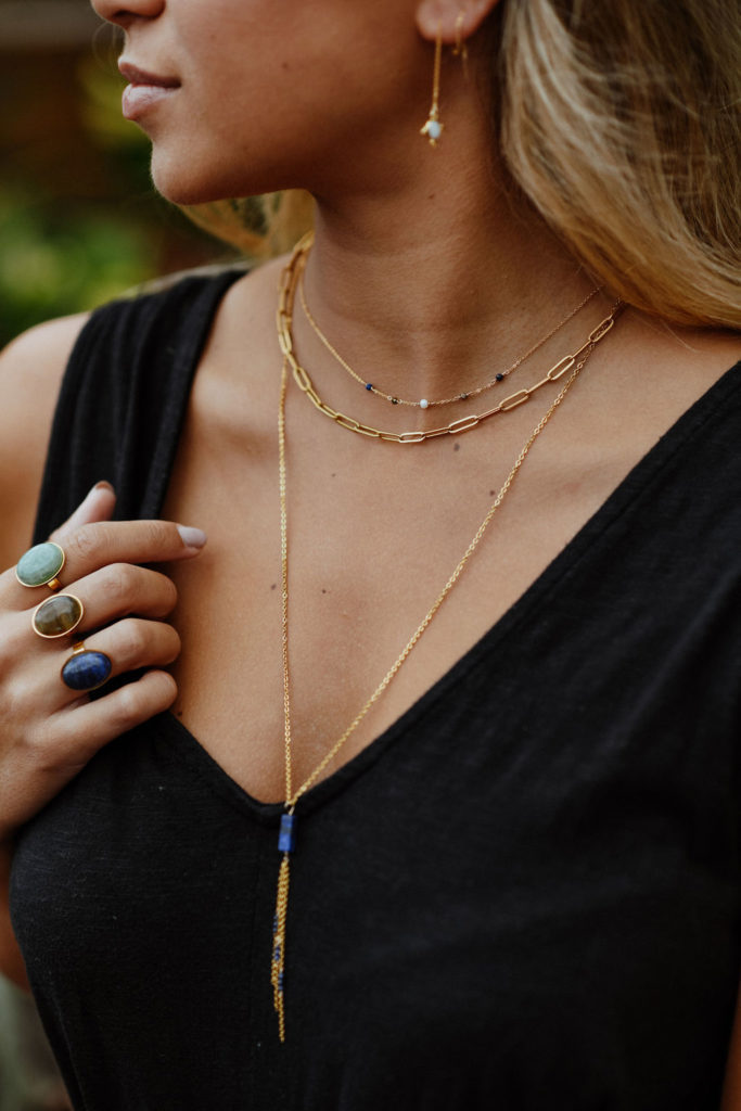 Collier Lapis Lazuli & Perle d'Eau douce en Acier Inoxydable - Bijou Fait Main Réglable