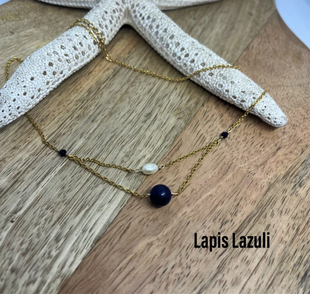 Collier double avec pierres naturelles - Labradorite, Lapis Lazuli, Quartz rose...