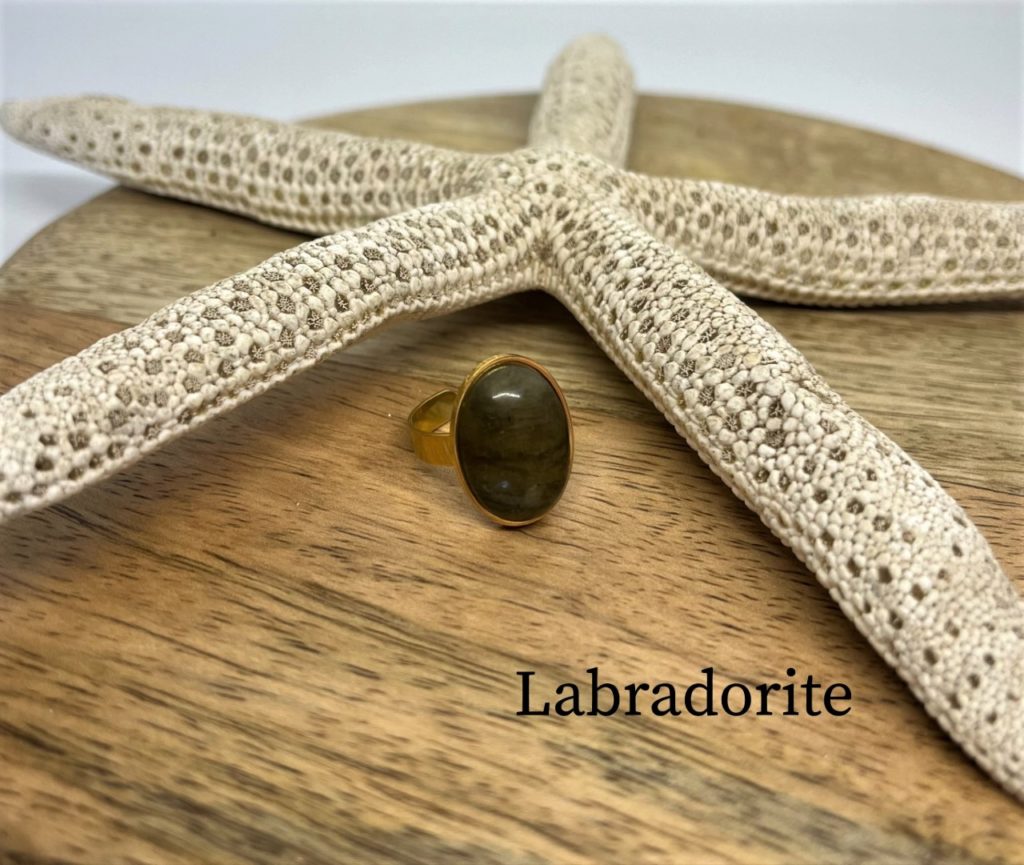 Bague Lyanala en Acier Inoxydable Doré Réglable | 10 Pierres Naturelles au Choix