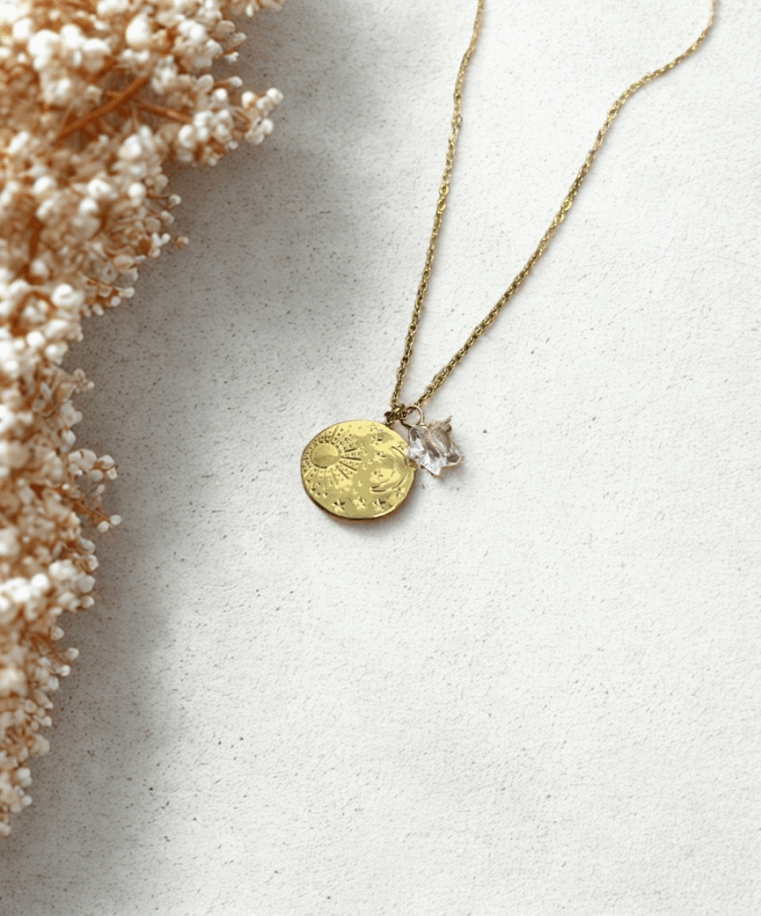 Collier Soleil Lune Étoile doré | Acier Inoxydable ajustable et personnalisable
