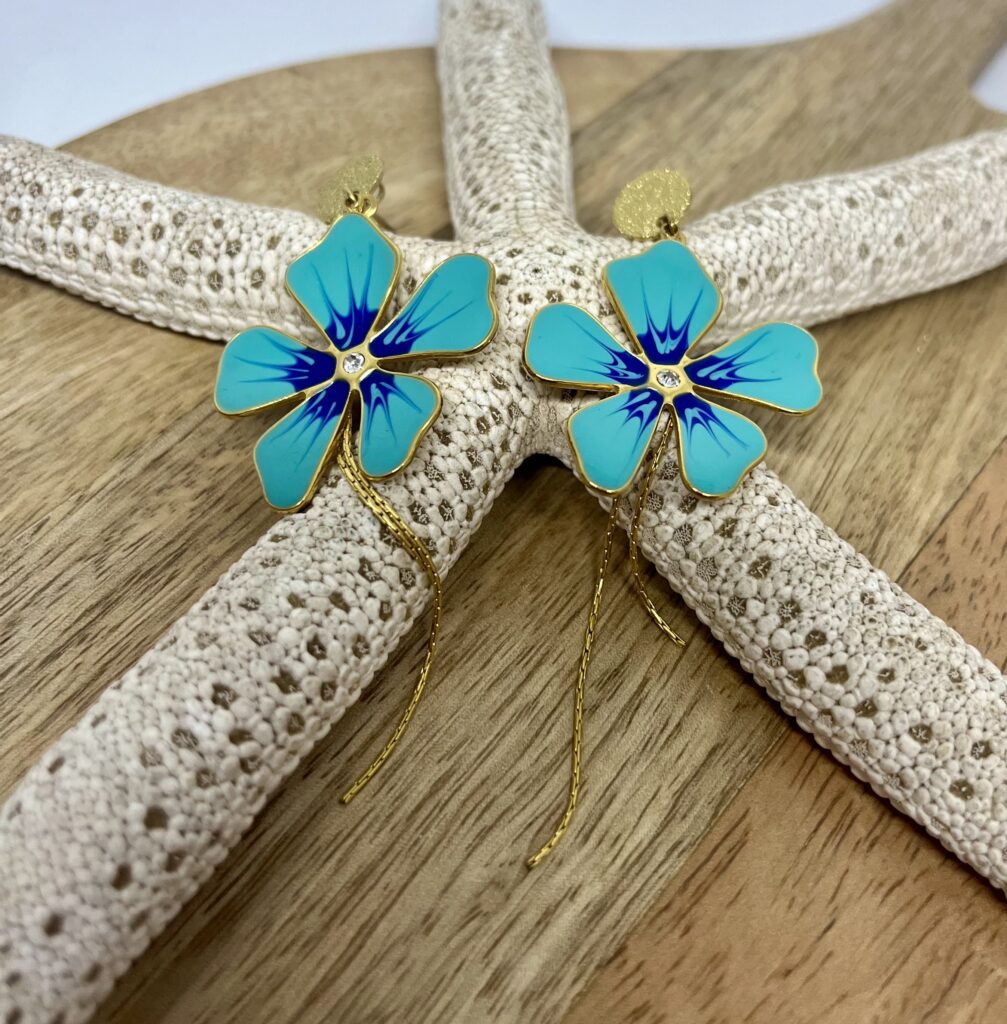 fleur - LzaCréa Boucles d'oreilles Hibiscus en Acier Inoxydable Doré