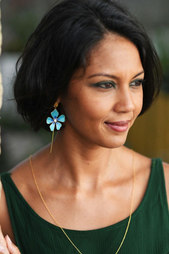 fleur bleue - LzaCréa Boucles d'oreilles Hibiscus en Acier Inoxydable Doré