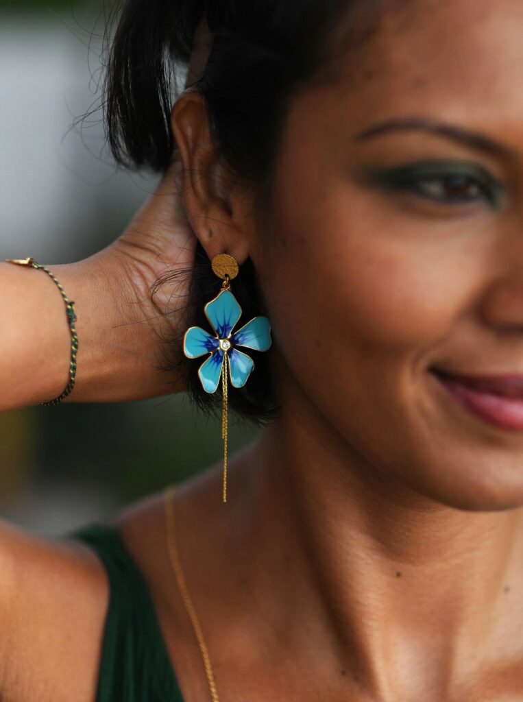 fleur bleue - LzaCréa Boucles d'oreilles Hibiscus en Acier Inoxydable Doré