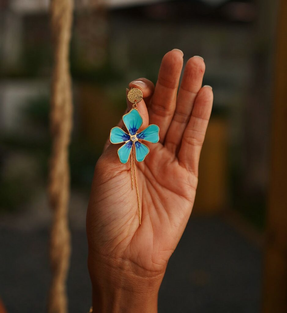 fleur bleue - LzaCréa Boucles d'oreilles Hibiscus en Acier Inoxydable Doré