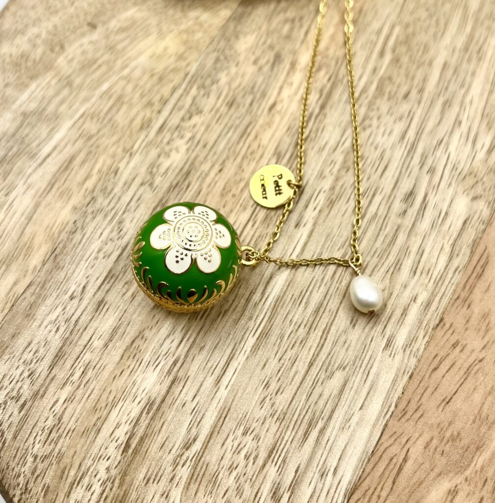 Bola de grossesse Vert et Fleur blanche