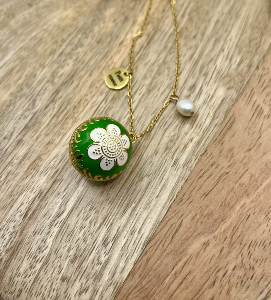 Bola de grossesse Vert et Fleur blanche