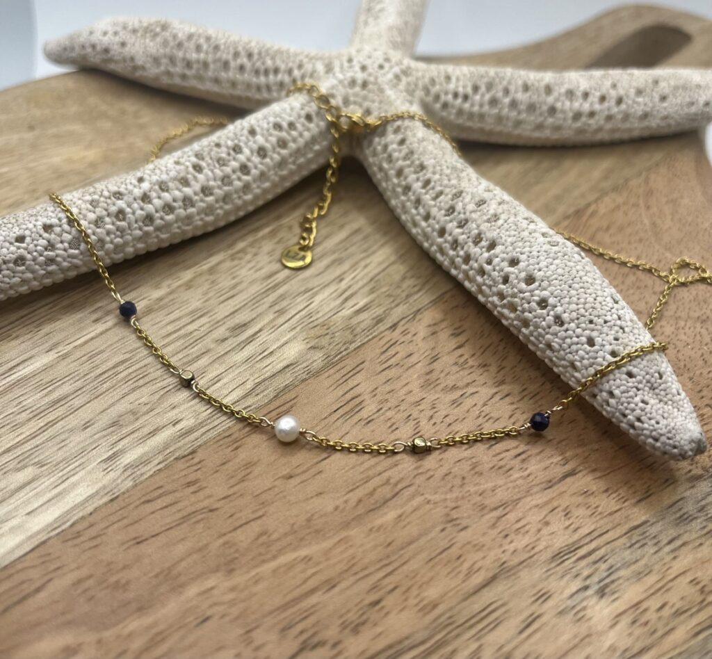 Collier Lapis Lazuli & Perle d'Eau douce en Acier Inoxydable