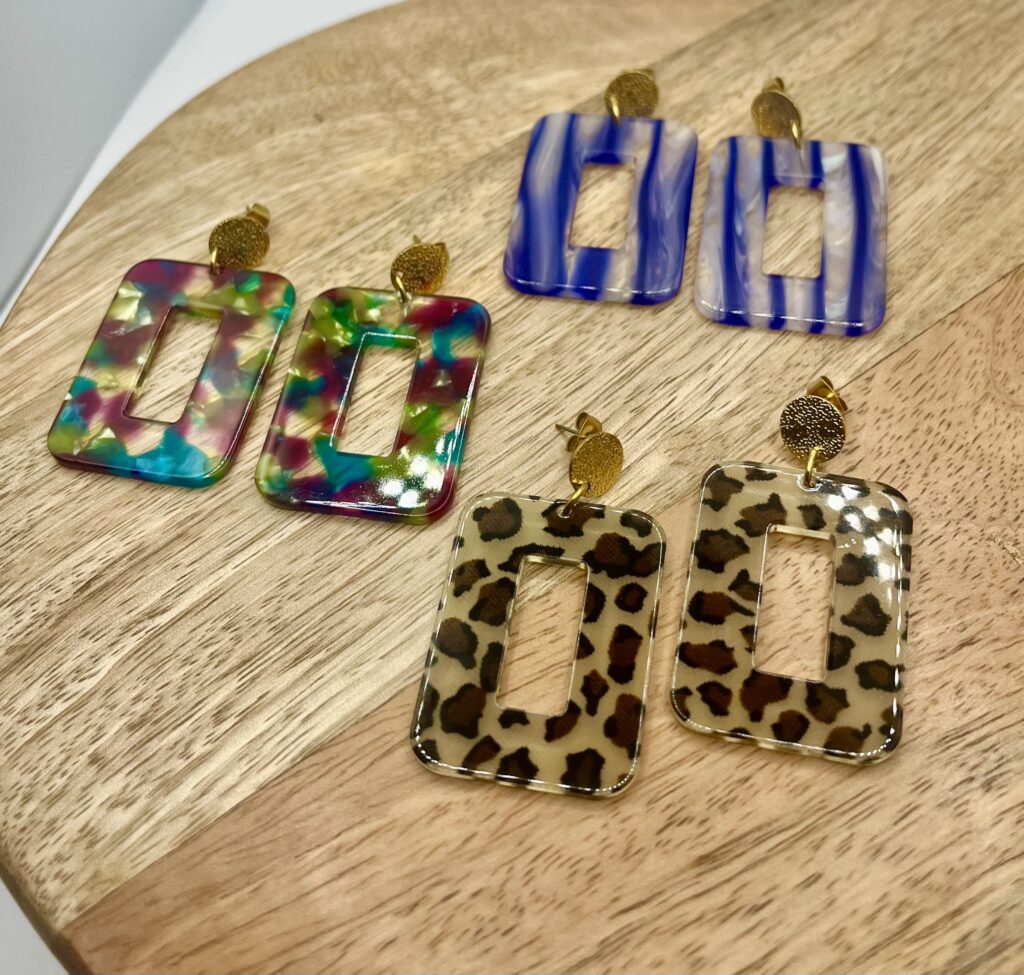 acétate - LzaCréa Boucles d'Oreilles Puces ACÉTATE • Léopard, Multicolore ou Bleu Marbré (Acier Inoxydable)