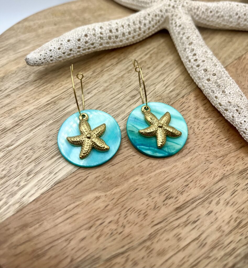 etoile bleue - LzaCréa Boucles d'Oreilles Créoles Étoile de Mer • Nacre Bleue & Acier Inoxydable