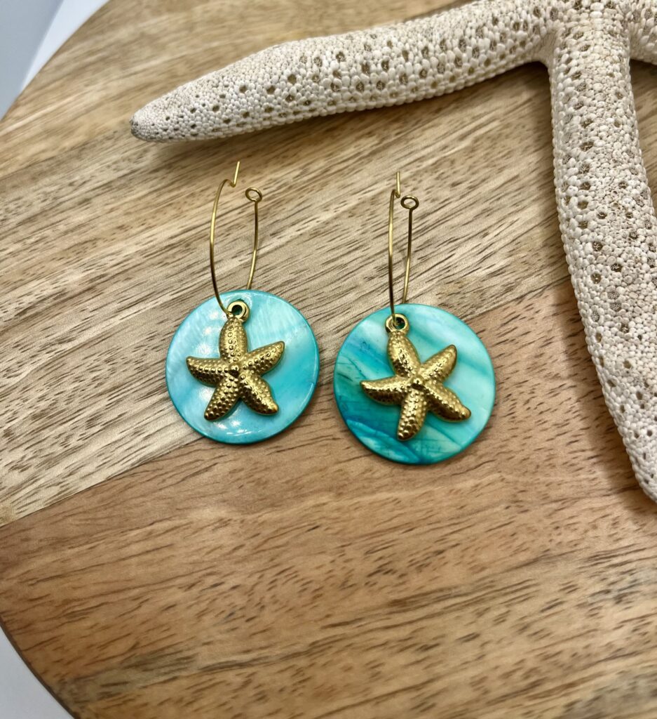 etoile bleue - LzaCréa Boucles d'Oreilles Créoles Étoile de Mer • Nacre Bleue & Acier Inoxydable
