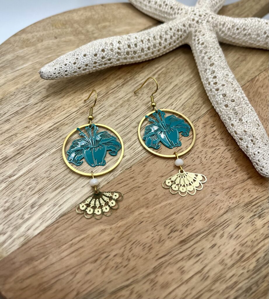 hibiscus - LzaCréa Boucles d'Oreilles Hibiscus • Acier Inoxydable