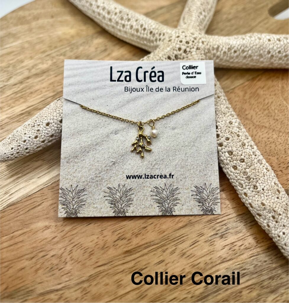 CORAIL - LzaCréa Collier FAUNE & FLORE Ile de la Réunion • Perle d'Eau Douce & Acier Inoxydable