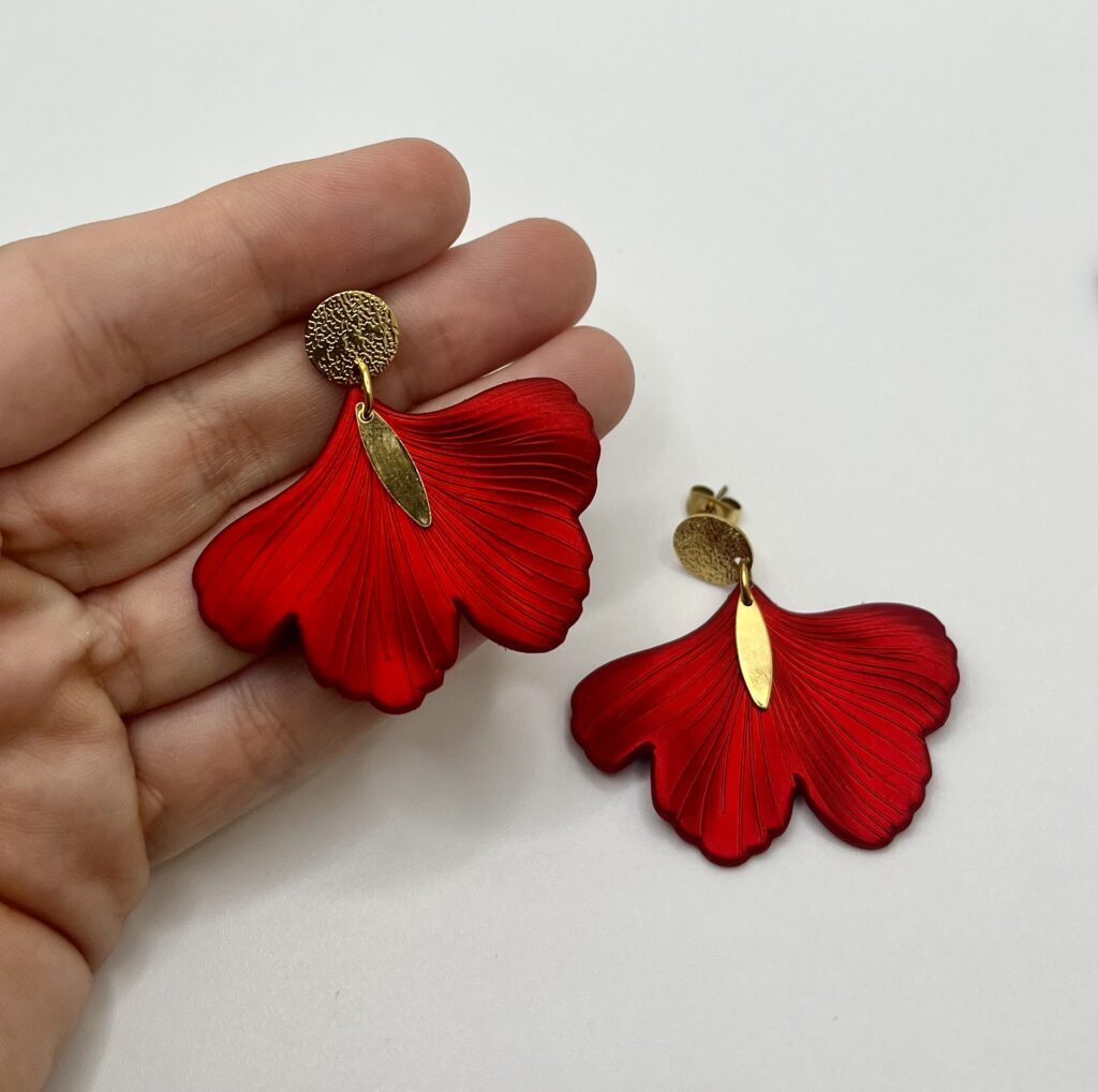 ginkgo - LzaCréa Boucles d'Oreilles GINKGO en Résine • Puce Martelé ~ Acier inoxydable