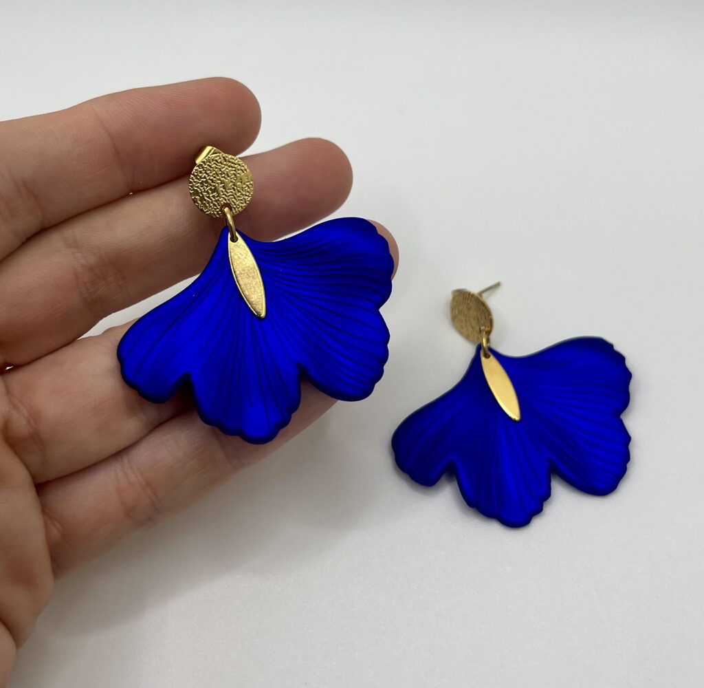 ginkgo - LzaCréa Boucles d'Oreilles GINKGO en Résine • Puce Martelé ~ Acier inoxydable