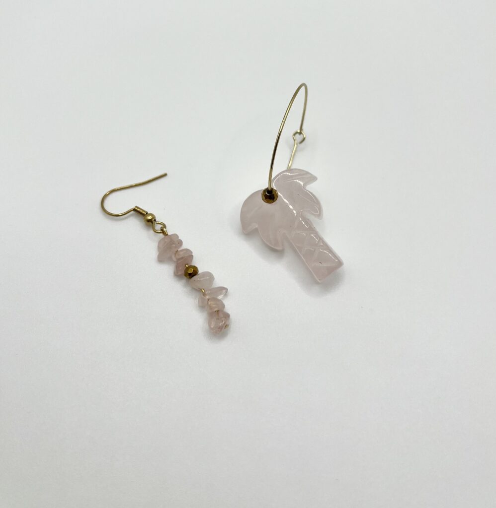 palmier - LzaCréa Boucles Asymétriques Palmier ~ Quartz Rose