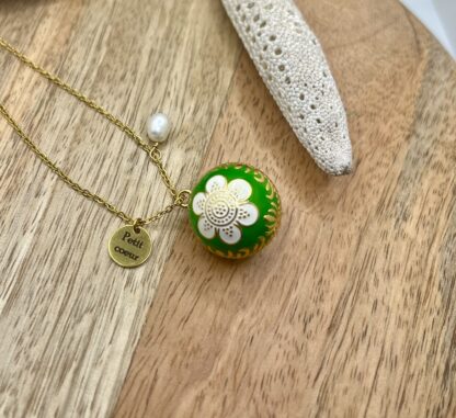 Bola de grossesse Vert et Fleur blanche