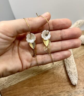 Boucles d'Oreilles Créoles Pétale ~ Labradorite